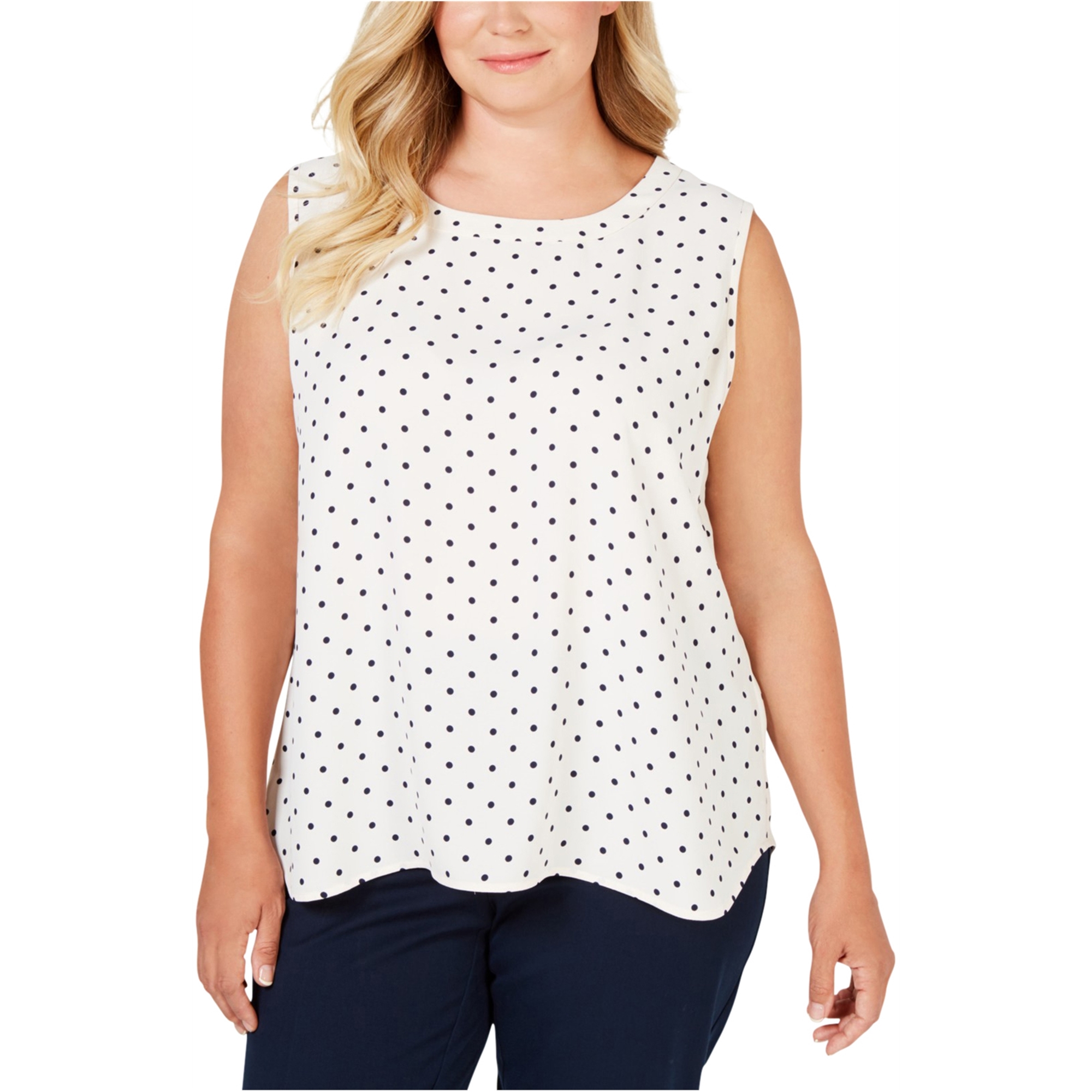 Anne Klein Womens Sleevless Two Tone Tank Top, Off-White, Plus Size, 1X